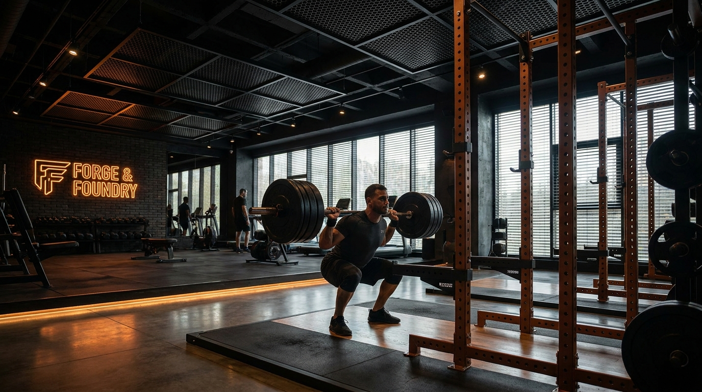 Strength training at GeinzHub — barbell work on the gym floor